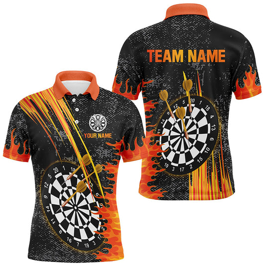 Individuelles Graues Grunge-Oranges Feuerflammen-Herren Poloshirt, Darttrikot Team TDM2635