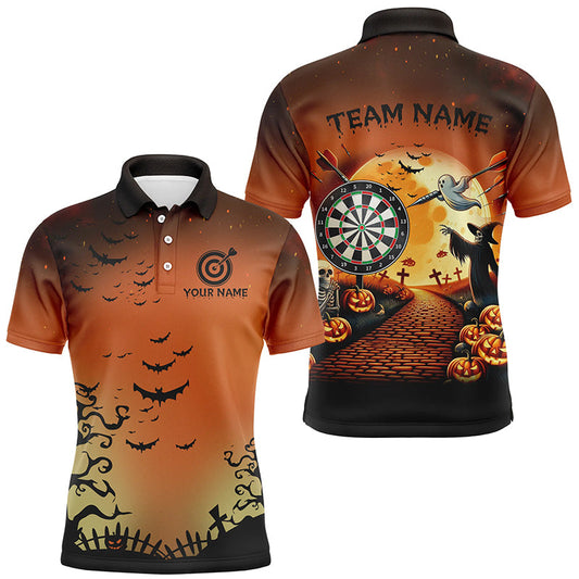 Individuelles Lustiges Halloween Herren Poloshirt, Schwarz und Orange Darttrikots für Team TDM2638
