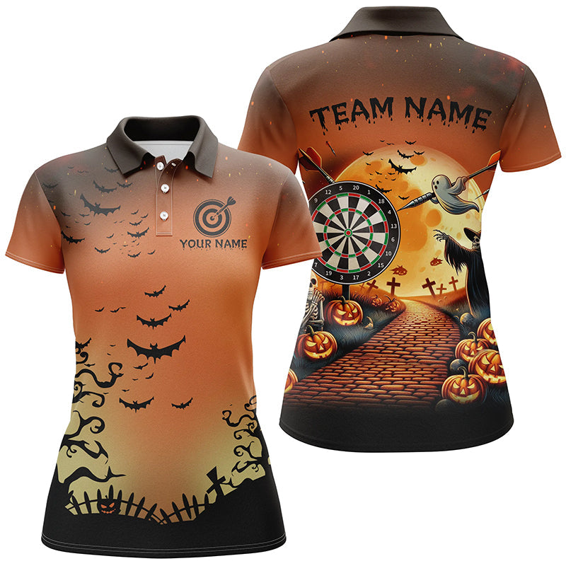 Individuelles Lustiges Halloween Herren Poloshirt, Schwarz und Orange Darttrikots für Team TDM2638