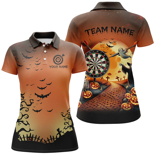 Individuelles Lustiges Halloween Herren Poloshirt, Schwarz und Orange Darttrikots für Team TDM2638