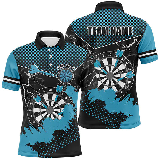 Individuelles Blaues Grunge Blitz Dart Poloshirt für Herren, Dart Trikot Team Uniform TDM2881