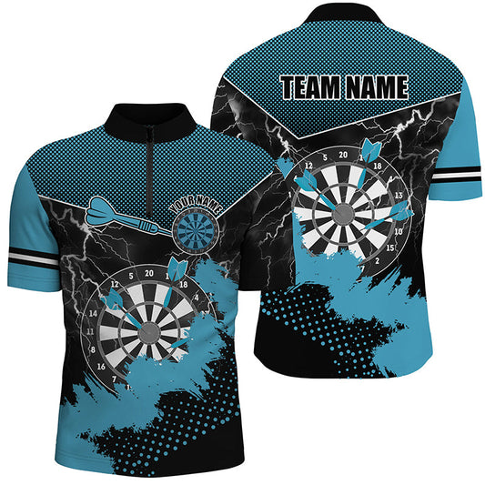 Individuelles Blau Grunge Lightning Dart Herren Shirt mit Viertelreißverschluss, Dart Trikot Team Uniform TDM2881