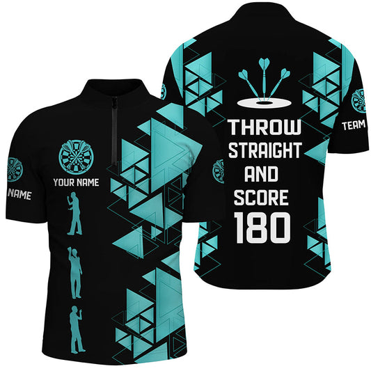 Individuelles Darts Werfen Gerade Und Erzielen 180 Dart Herren Shirt mit Viertelreißverschluss, Lustiger Dart Trikot TDM2882