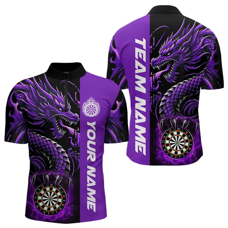 Individuelles Drachen Viertelreißverschluss Herren Shirt, Lila Dart Trikot Liga Team Uniform TDM3501