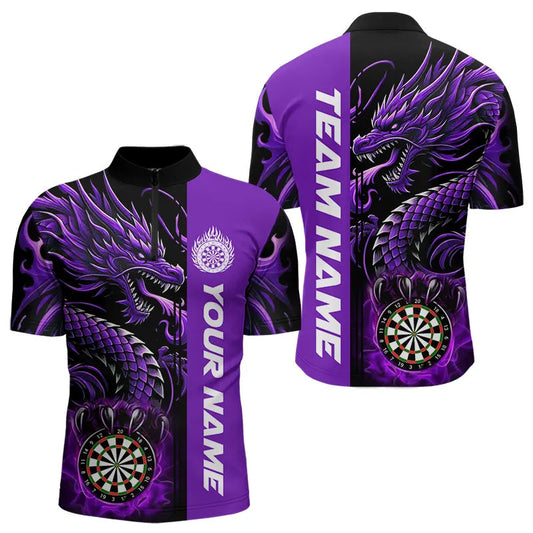 Individuelles Drachen Viertelreißverschluss Herren Shirt, Lila Dart Trikot Liga Team Uniform TDM3501