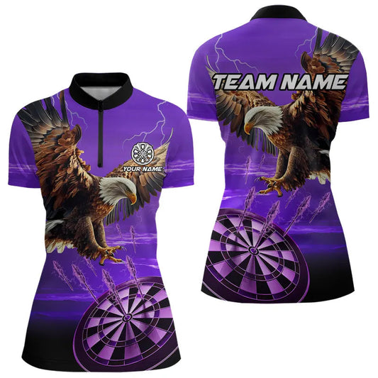 Individuelles Lila Dartboard Adler Dart Quarter Zip Shirt Für Damen – Team Dart Trikot TDM3809