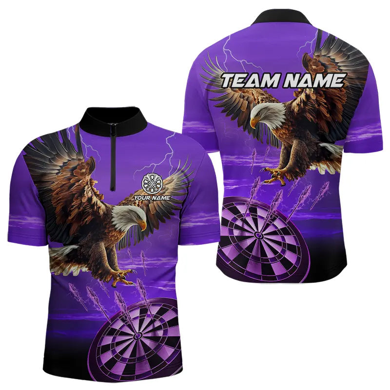 Individuelles Lila Dartboard Adler Dart Viertelreißverschluss Herren Shirt – Team Dart Trikot TDM3809
