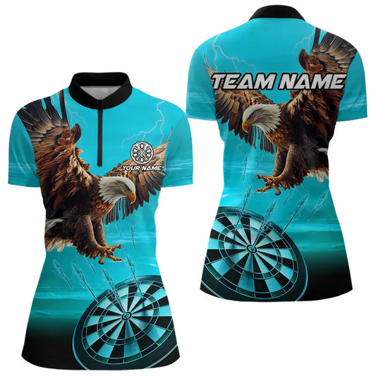 Individuelles Cyan Blau Dartboard Adler Dart Quarter Zip Shirt Für Damen – Team Dart Trikot TDM3810