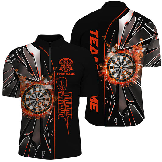 Individuelles Orange Break Glass Herren Shirt mit Viertelreißverschluss, Dart League Team Trikot TDM2651