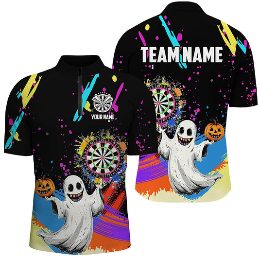 Individuelles Buntes Dartboard Lustiger Geist Herren Shirt mit Viertelreißverschluss, Halloween Darts Trikot TDM2655