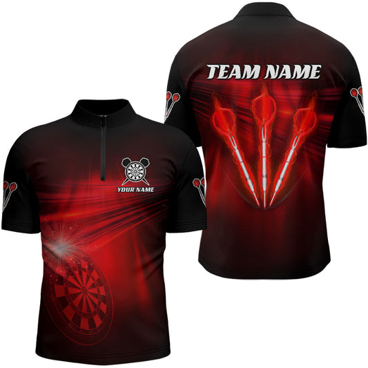 Individuelles Rotes Darts Flash Light Dart Herren Shirt mit Viertelreißverschluss, Dart Team Shirt Dart Trikot TDM3110