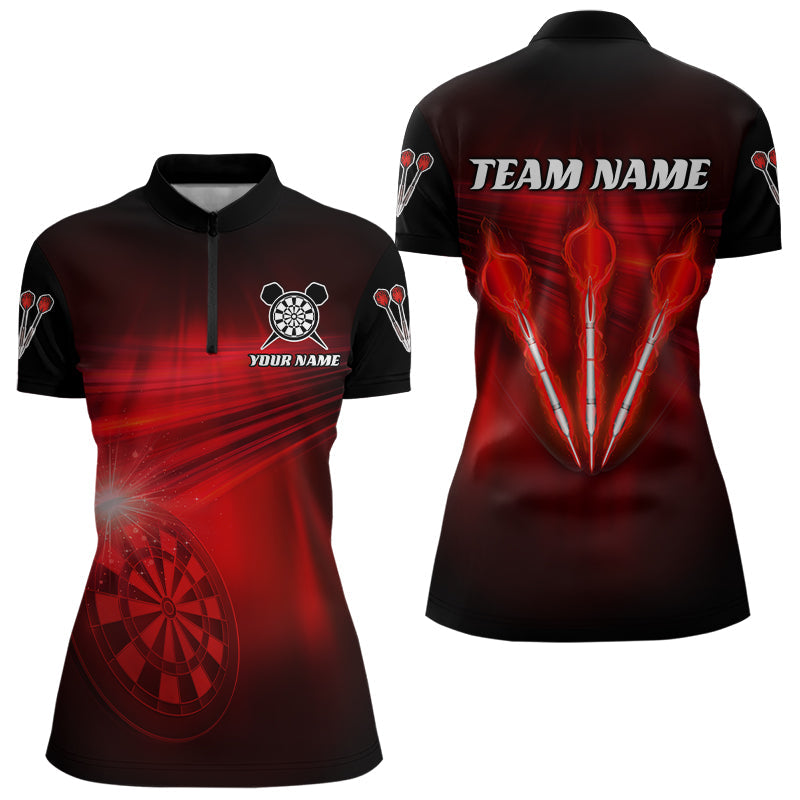 Individuelles Rotes Darts Blitzlicht Dart Damen Quarter Zip Shirt, Dart Team Shirt Dart Trikot TDM3110