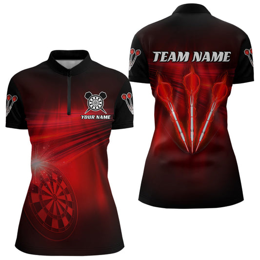 Individuelles Rotes Darts Blitzlicht Dart Damen Quarter Zip Shirt, Dart Team Shirt Dart Trikot TDM3110
