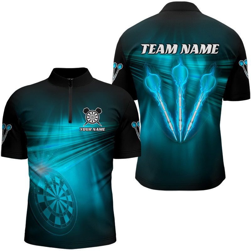 Individuelles Blaues Darts Flash Light Dart Herren Shirt mit Viertelreißverschluss, Dart Team Trikot TDM3111