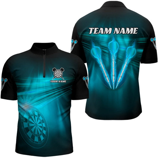 Individuelles Blaues Darts Flash Light Dart Herren Shirt mit Viertelreißverschluss, Dart Team Trikot TDM3111