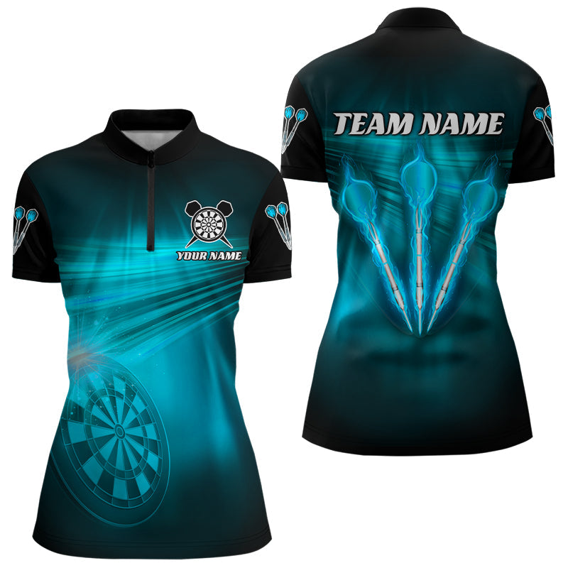 Individuelles Blaues Darts Blitzlicht Dart Damen Quarter Zip Shirt, Dart Team Trikot TDM3111