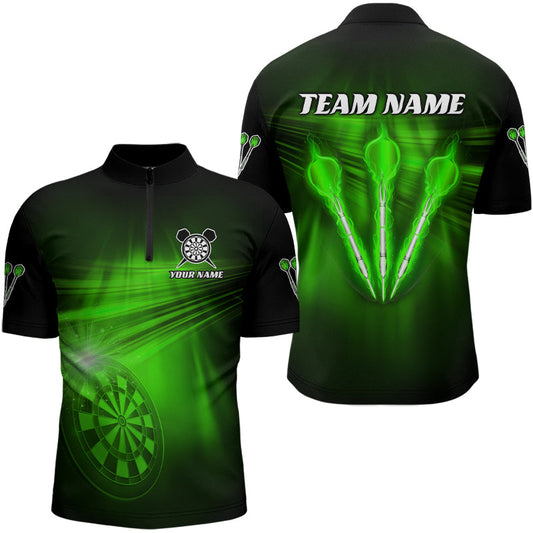 Individuelles Grünes Darts Flash Light Dart Herren Shirt mit Viertelreißverschluss, Dart Team Trikot TDM3112