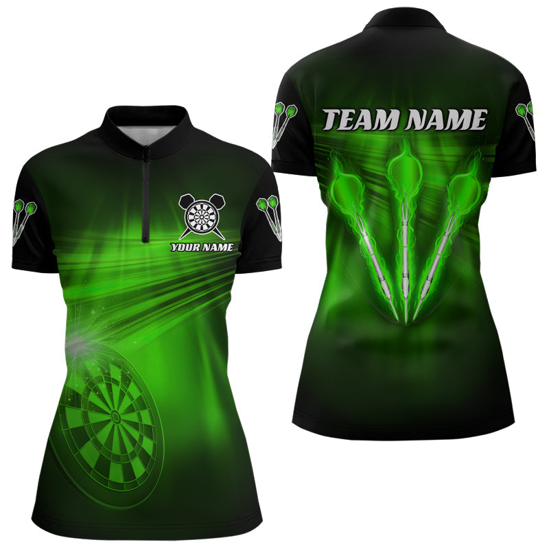 Individuelles Grünes Darts Blitzlicht Dart Damen Quarter Zip Shirt, Dart Team Trikot TDM3112
