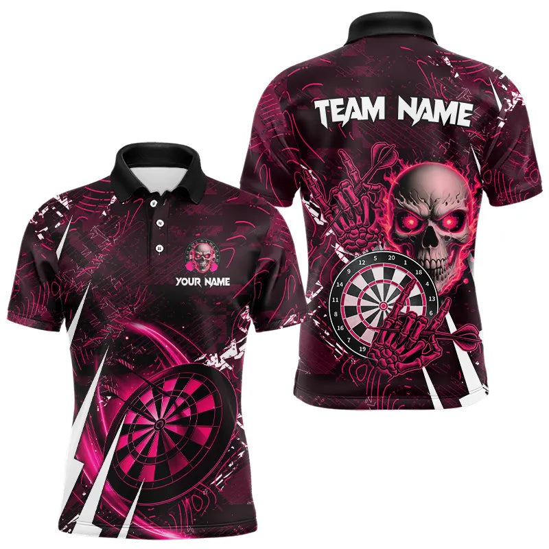 Individuelles pinkes Schädel-Dart-Poloshirt für Herren, Dart-Teamtrikot TDM3366