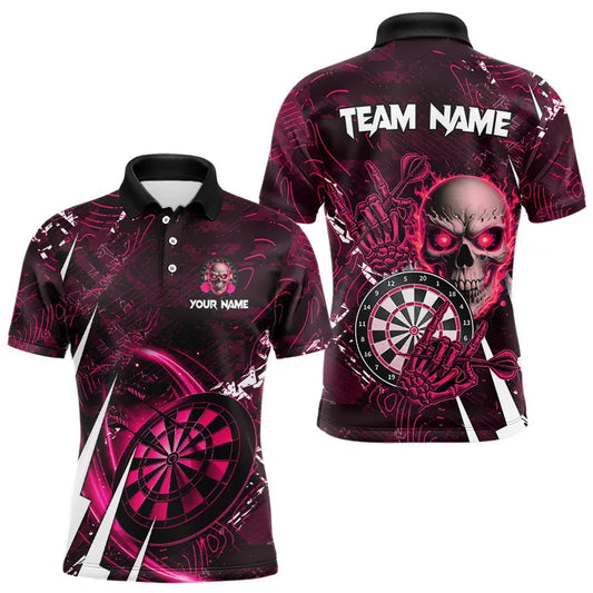 Individuelles pinkes Schädel-Dart-Poloshirt für Herren, Dart-Teamtrikot TDM3366