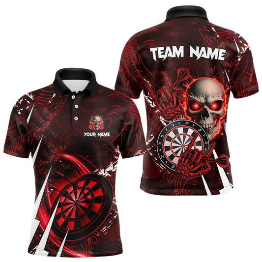 Individuelles rotes Schädel-Dart-Poloshirt für Herren, Dart-Teamtrikot TDM3367