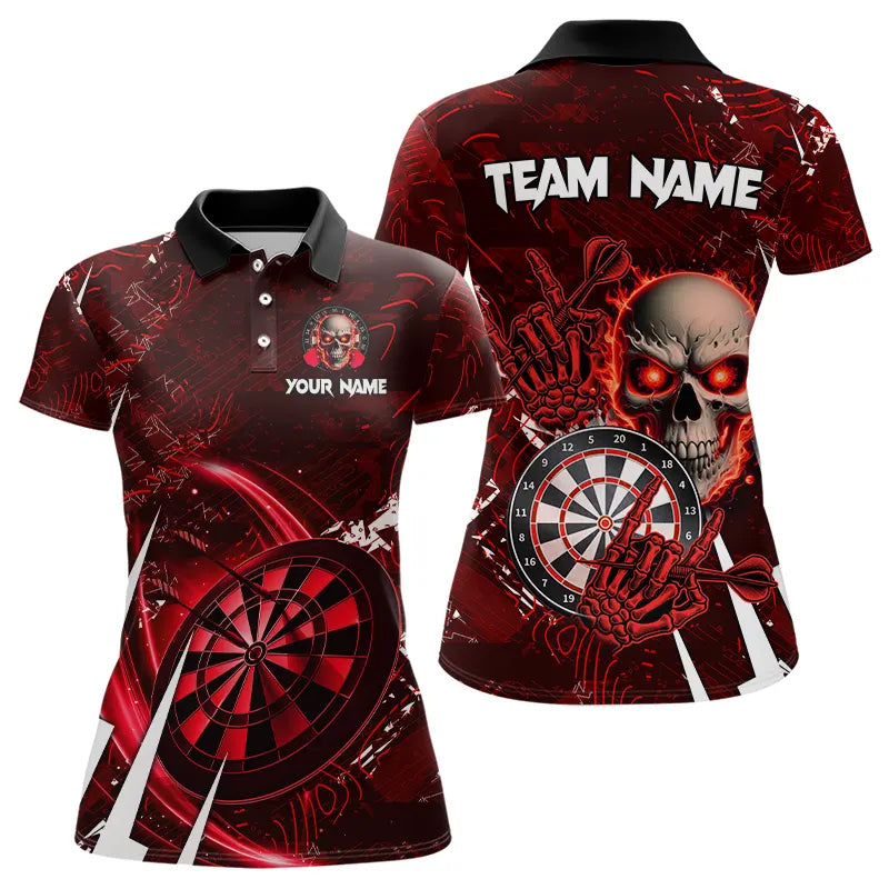 Individuelles Roter Schädel Darts-Poloshirt für Damen, Dart-Trikot Team-Uniform TDM3367