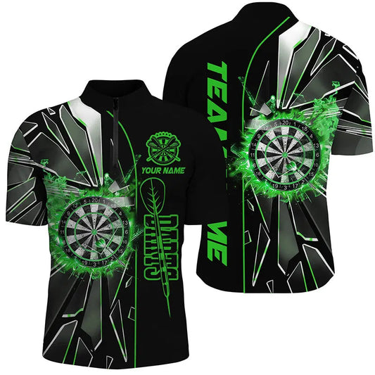 Individuelles Grünes Break Glass Herren Shirt mit Viertelreißverschluss, Dart Liga Trikot TDM2151