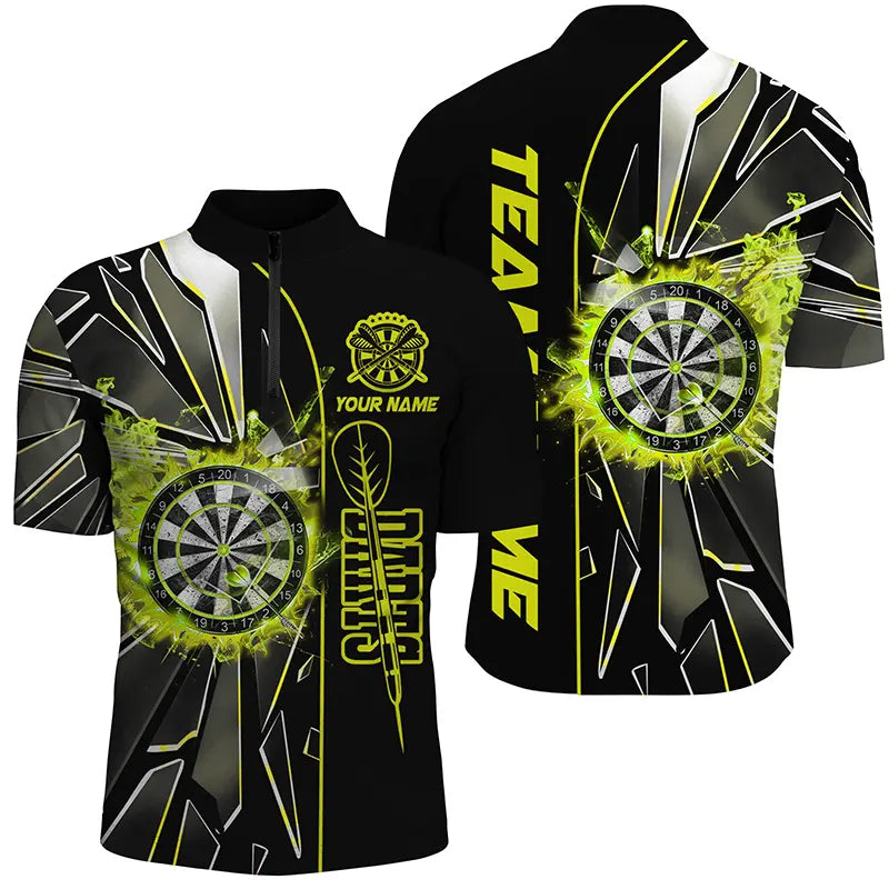 Individuelles Gelbes Break Glass Herren Shirt mit Viertelreißverschluss, Dart Liga Trikot TDM2152