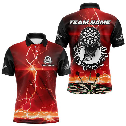 Witziges Dartbrett-Blitz rot-schwarz Dart-Poloshirt für Herren, Darttrikot TDM3673