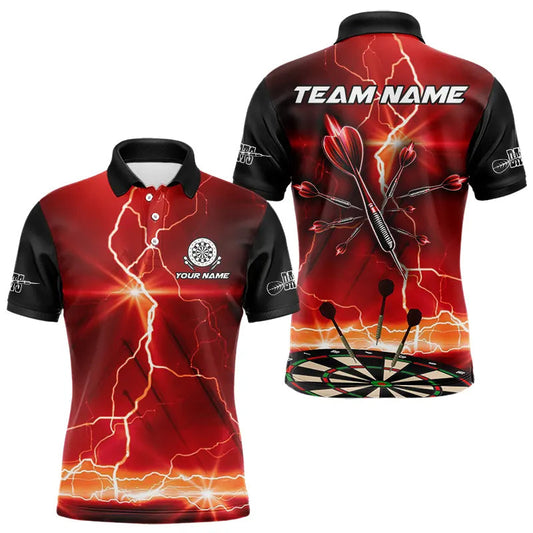 Individuelles schwarz-rotes Dartpfeil-Donner-Blitz-Dart-Poloshirt für Herren, Darttrikot TDM3674