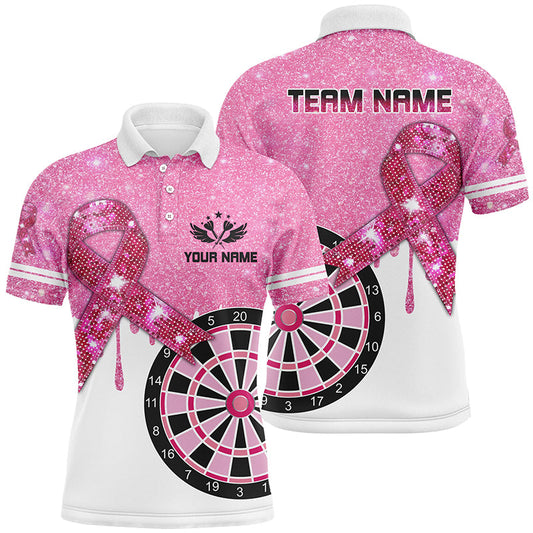Individuelles Pinkes Glitzer Schleife Dartbrett Brustkrebsbewusstseins Dartshirt Für Herren TDM1579