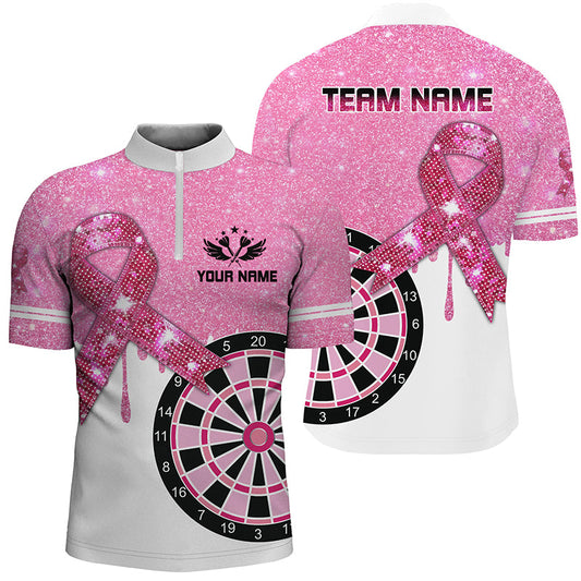 Rosa Glitzer Schleife Dartboard Brustkrebs-Aufklärung Dart Herren Shirt TDM1579