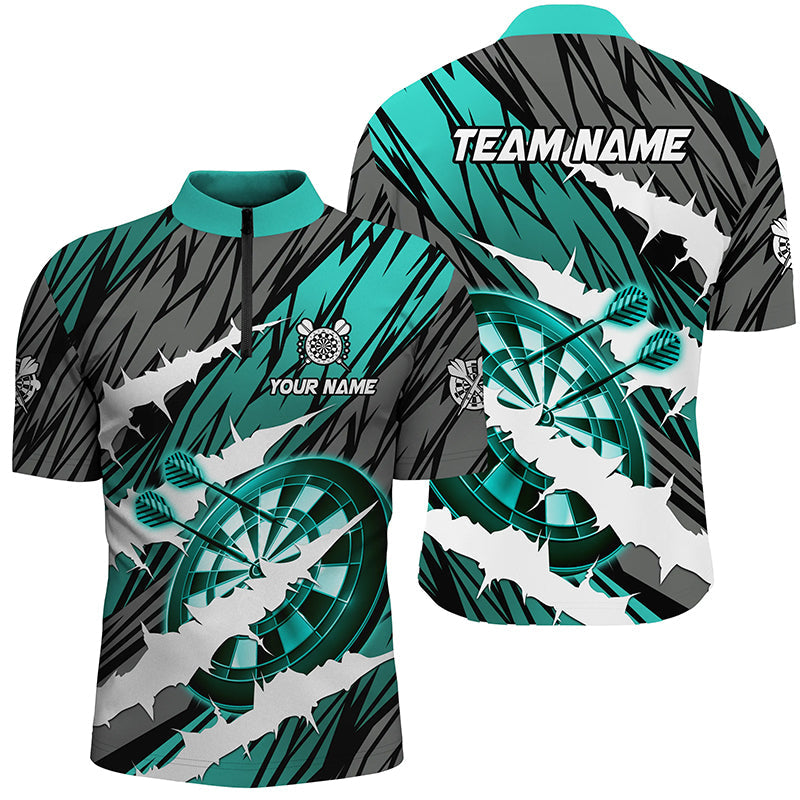 Türkis Dartboard Lustiger Riss Dart Herren Shirt mit Viertelreißverschluss, Dart Team Trikot TDM1728