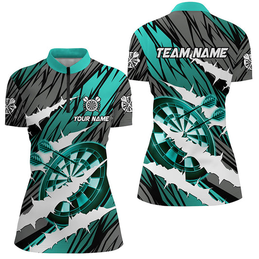 Individuelles türkises Dartboard lustiges Crack Dart Quarter Zip Shirt für Damen, Dart Teamtrikot TDM1728