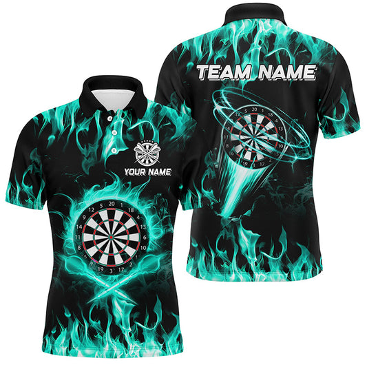 Individuelles Türkises Feuerflamme-Dart-Poloshirt für Herren, Blitz-Dart-Liga-Teamtrikot TDM2661