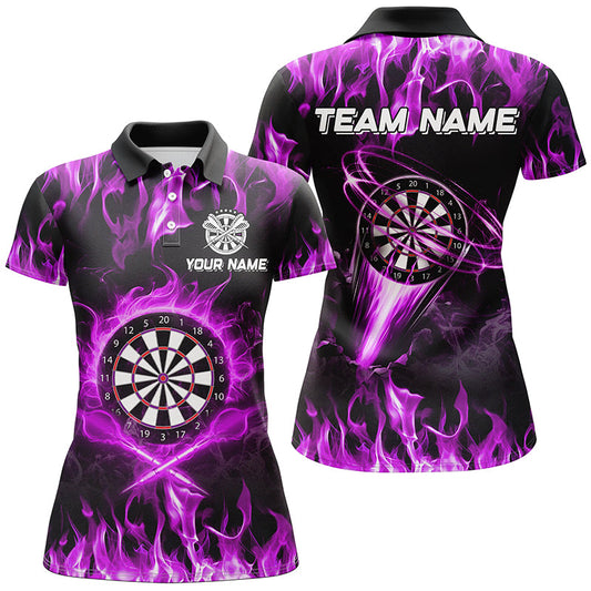Individuelles Lila Feuerflamme Dart Poloshirt für Damen, Lightning Dart Liga Trikot Team TDM2662