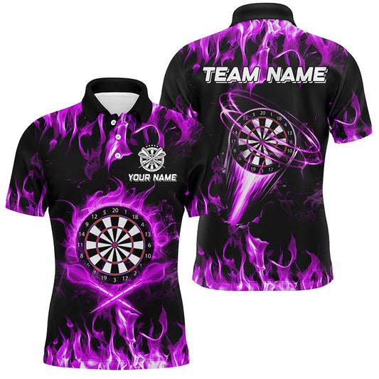 Individuelles Lila Feuerflamme-Dart-Poloshirt für Herren, Blitz-Dart-Liga-Teamtrikot TDM2662