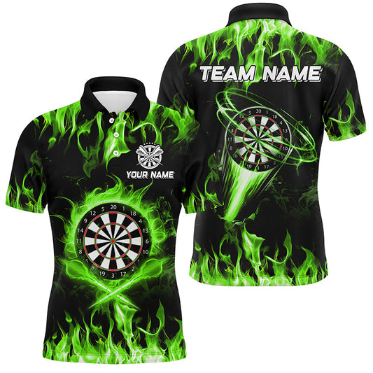 Individuelles Grünes Feuerflammen-Dart-Poloshirt für Herren, Blitz-Dart-Liga-Teamtrikot TDM2663