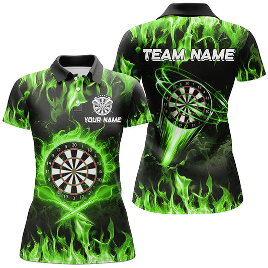 Individuelles Grünes Feuerflamme Dart Poloshirt für Damen, Lightning Dart Liga Trikot Team TDM2663
