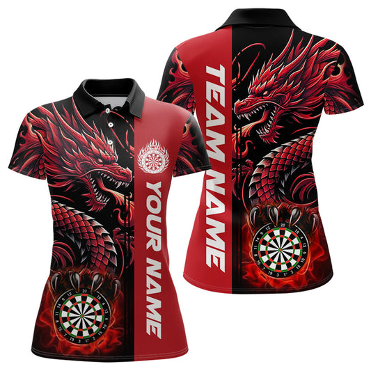 Personalisierte Drachen-Dartshirts für Damen, 3D Dartliga-Uniform, beste Darttrikots |Rot TDM3136