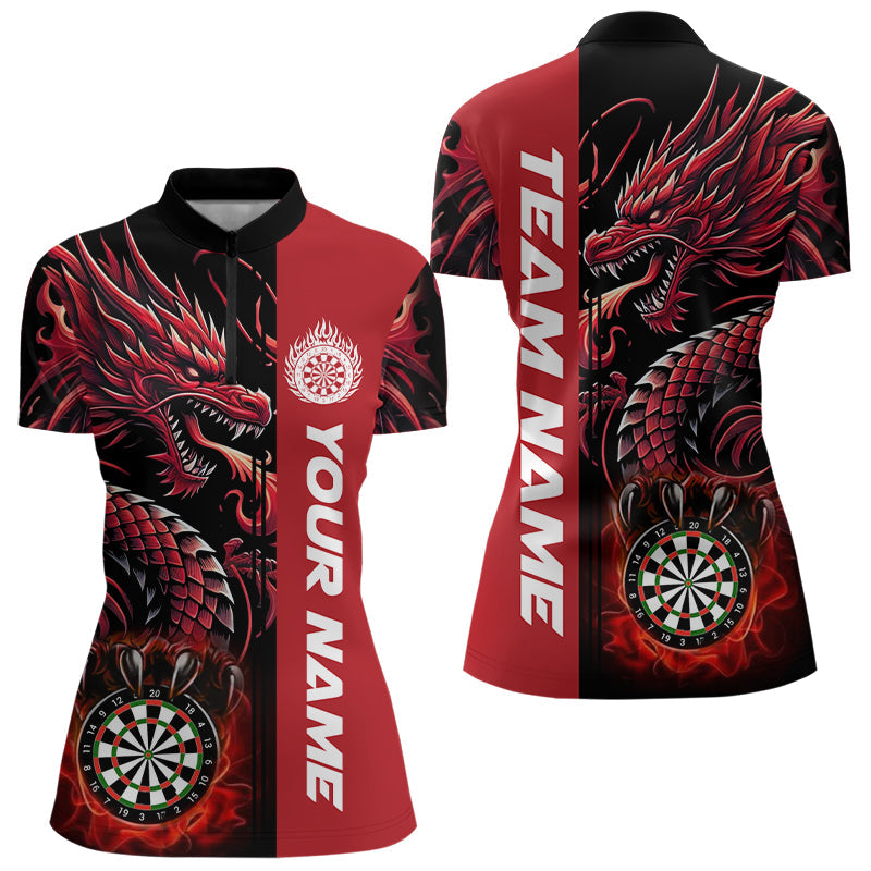 Personalisierte Drachen-Dartshirts für Damen, 3D Dartliga-Uniform, beste Darttrikots |Rot TDM3136