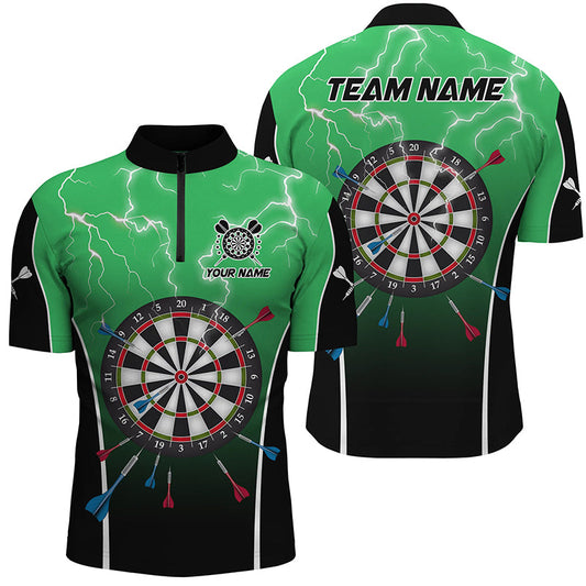 Individuelles Blitz-Donner Dartboard Grünes Herren Shirt mit Viertelreißverschluss, Dart Team Trikot TDM1371
