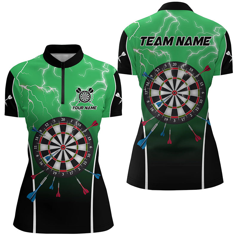 Individuelles Lightning Thunder Dartboard grünes Damen Quarter Zip Shirt, Dart Teamtrikot TDM1371