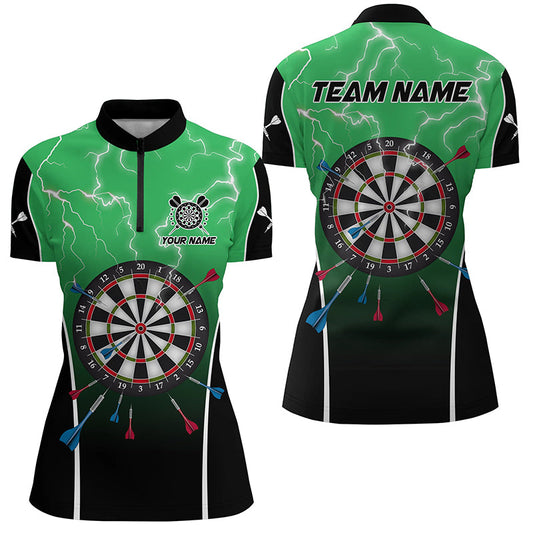 Individuelles Lightning Thunder Dartboard grünes Damen Quarter Zip Shirt, Dart Teamtrikot TDM1371