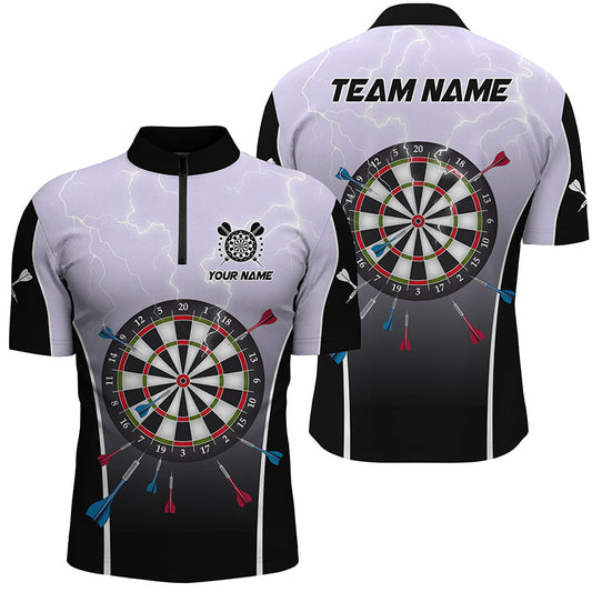 Individuelles Blitz-Donner Dartboard Graues Herren Shirt mit Viertelreißverschluss, Dart Team Trikot TDM1372