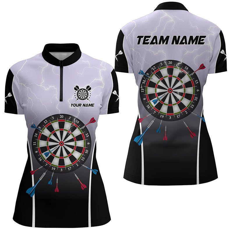 Individuelles Lightning Thunder Dartboard graues Damen Quarter Zip Shirt, Dart Teamtrikot TDM1372