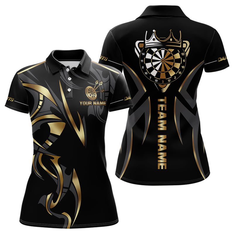 Individuelles Schwarz-Goldenes Dartbrett-Krone-Dart-Poloshirt für Damen – Team Dart Trikot TDM3835