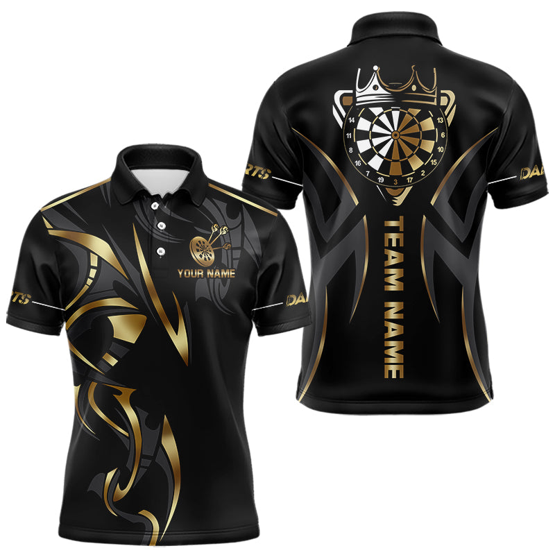 Individuelles schwarzes und goldenes Dartbrett-Krone-Dart-Poloshirt für Herren – Teamtrikot TDM3835