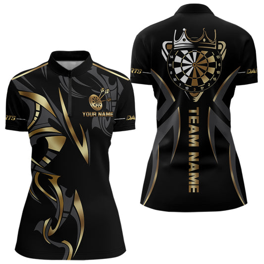 Individuelles Schwarz und Gold Dartbrett Krone Dart Damen Quarter Zip Shirt – Team Dart Trikot TDM3835