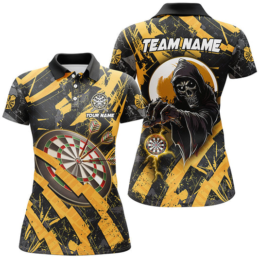 Individuelles Grunge Gelbes Dartbrett Skelett Dart Herren Poloshirt, Dart Teamtrikot TDM1960